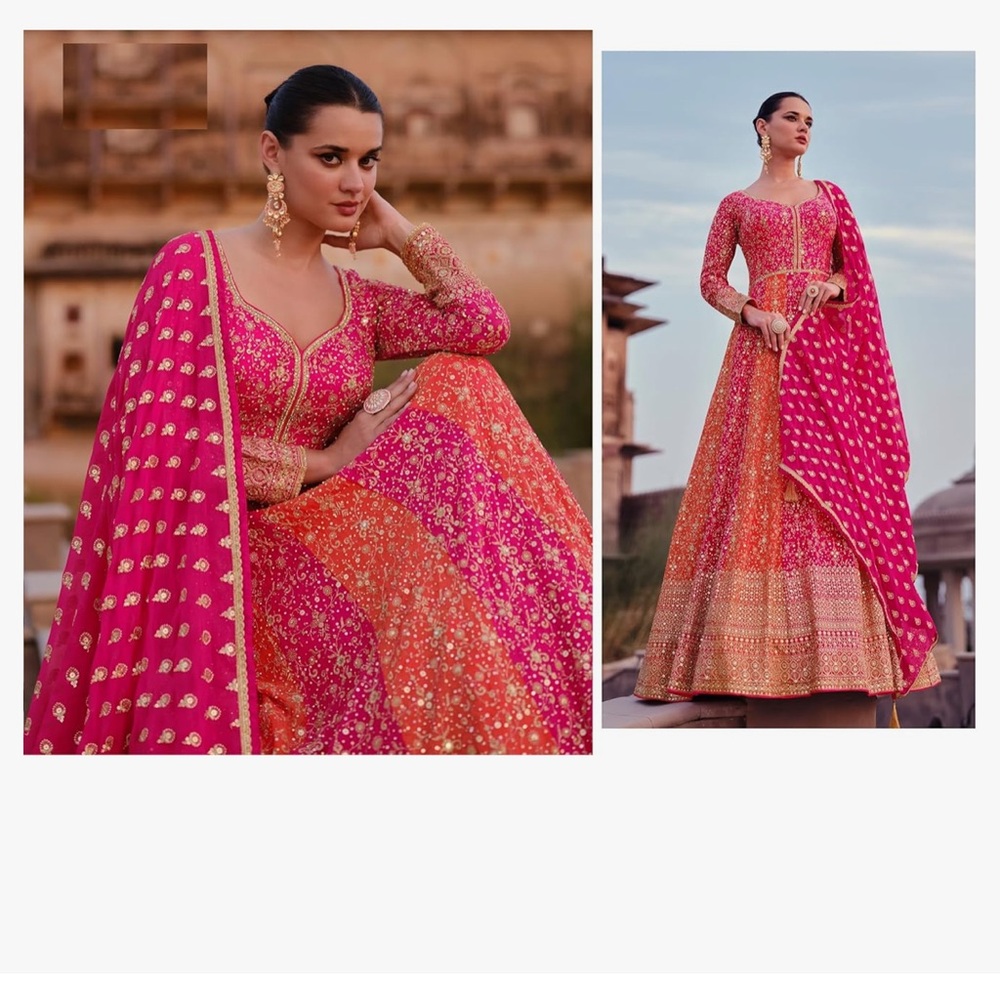 Elegant Pink and Orange Anarkali Dress